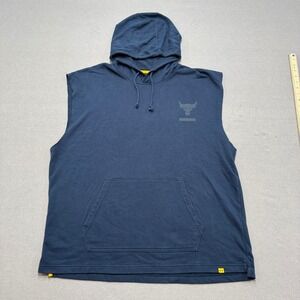 Under Armour Project Rock Hoodie Men's 3XL Navy Blue Brahma Bull Logo Sleeveless